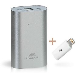 Prijenosna baterija RivaPower VA1010 (10000mAh) Silver, kabel microUSB + adapter microUSB-&gt;Lightning, metalno kućište